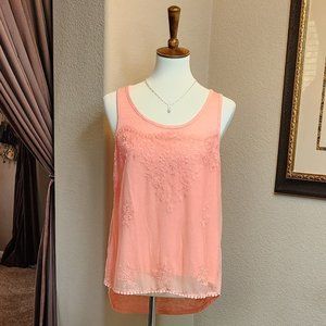 About A Girl Brand Coral Sheer Lace Covered Tank Women's Size Medium NWT
